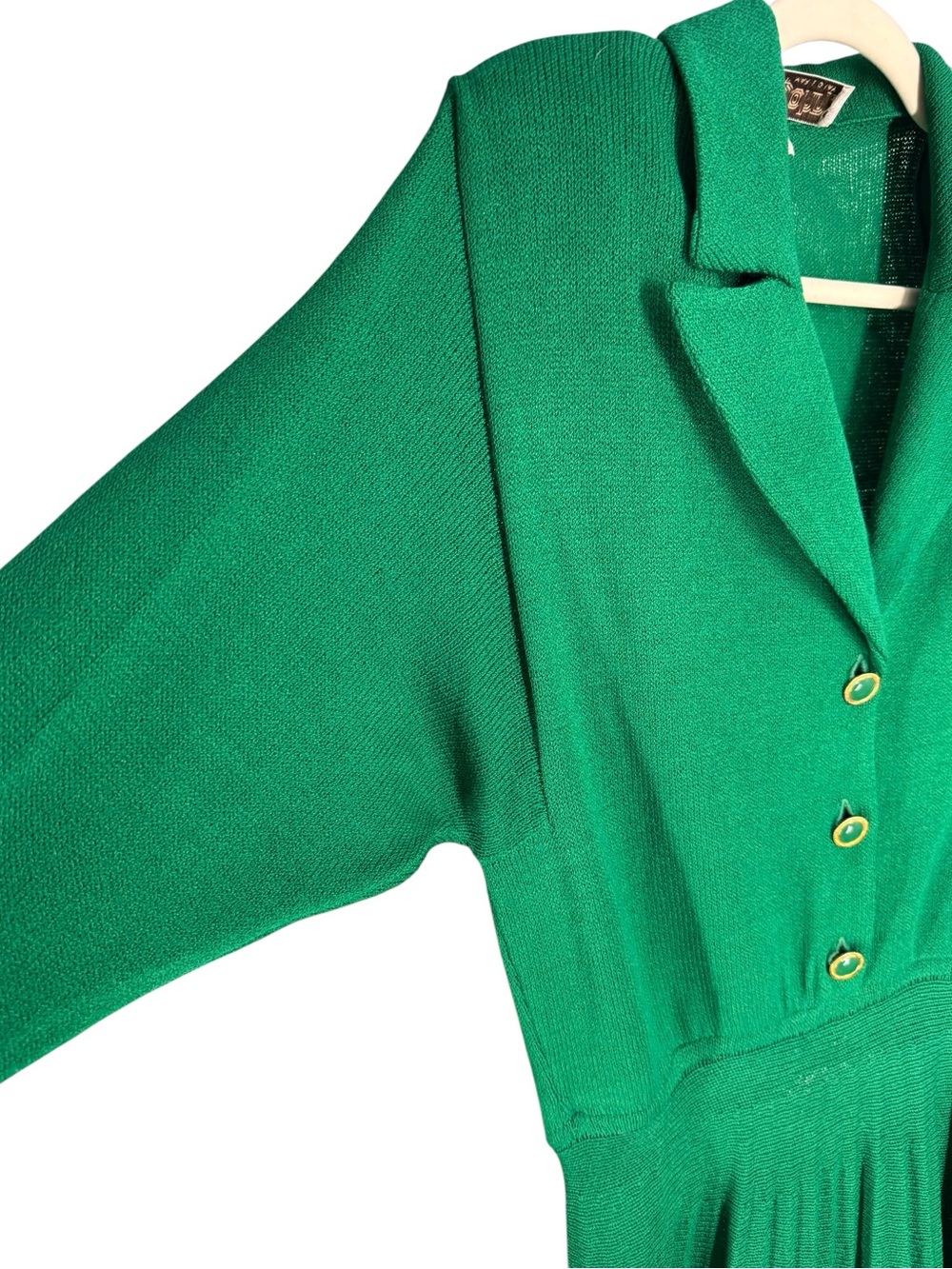 Vintage St John Kelly green 1980s pleated dress shirtwaist 12 - Picture 3 of 9